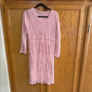 Orange Creek Blush Embroidered Long Sleeve Dress